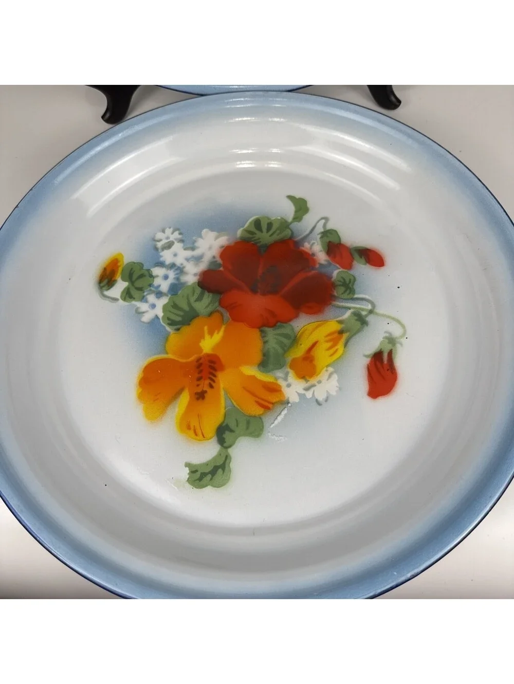 Golden Rhinoceros Enamel Plates • 35 cm Floral Design Made in Shanghai (Set/2)